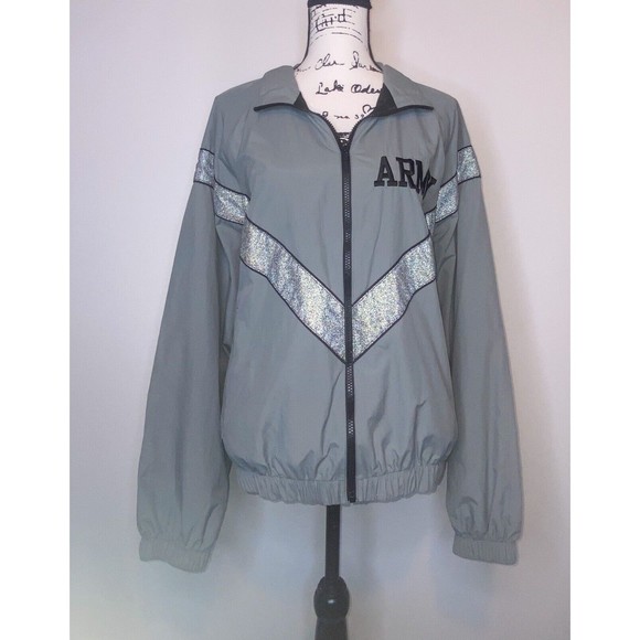 US Army Lg Gray Physical Fitness Uniform Full Zip Windbreaker Training Jacket - Picture 1 of 9